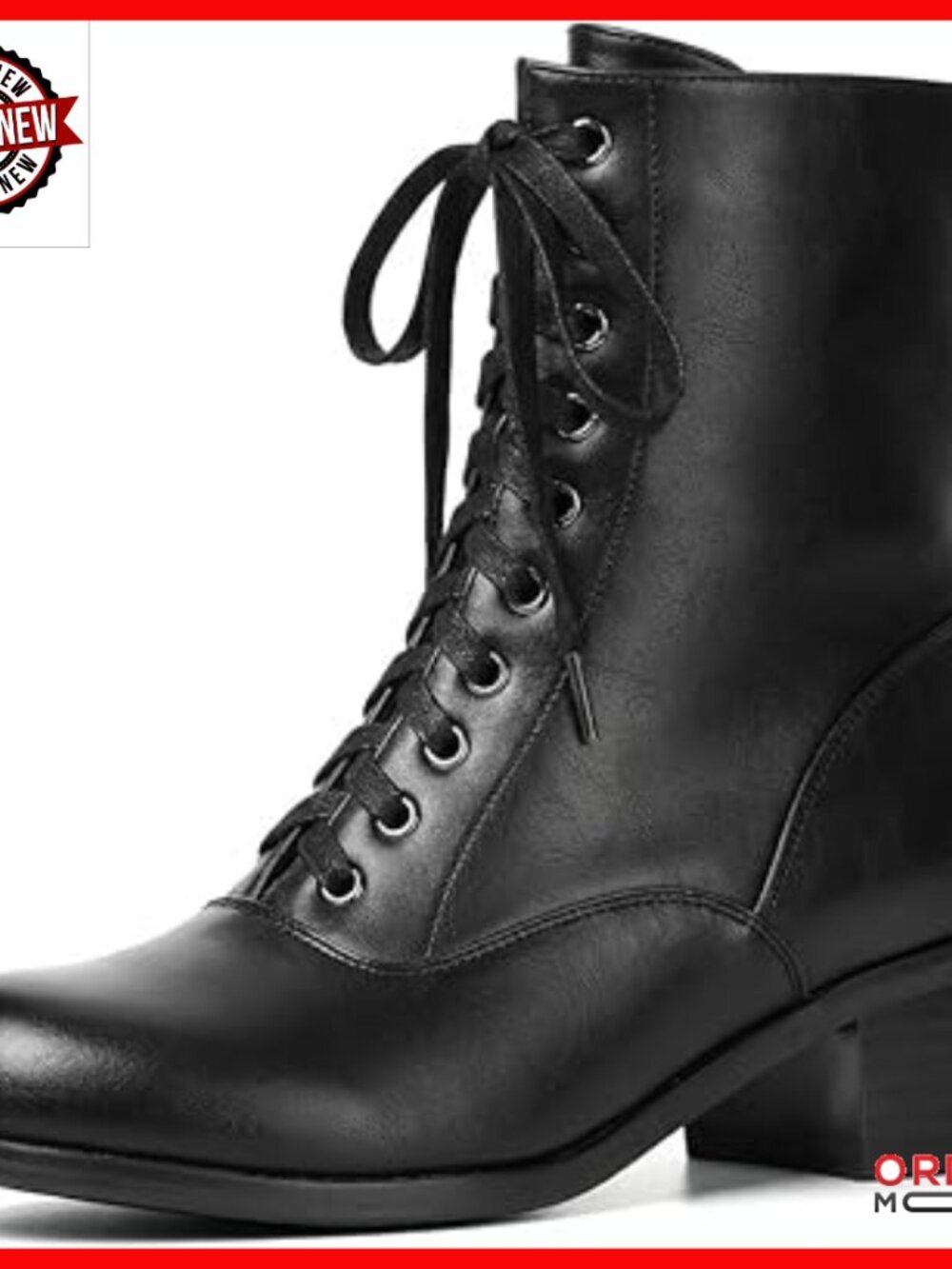 Victorian Ankle Boots Lace Up Side Zipper Chunky Heel Round Toe